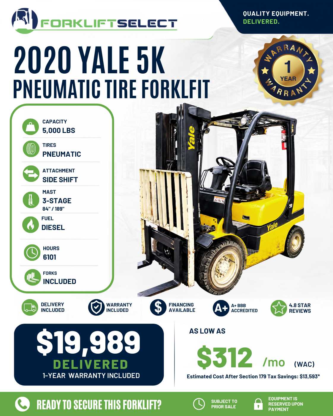 2020 Yale 5K Pneumatic Tire Forklift