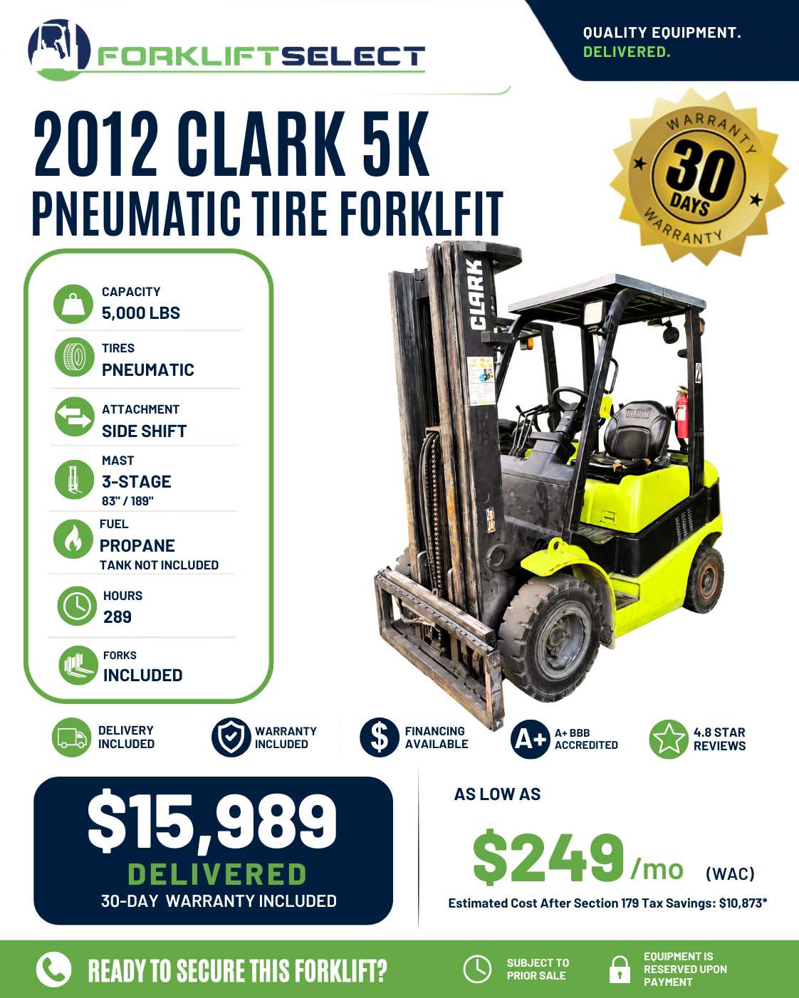 2012 Clark 5K Pneumatic Tire Forklift