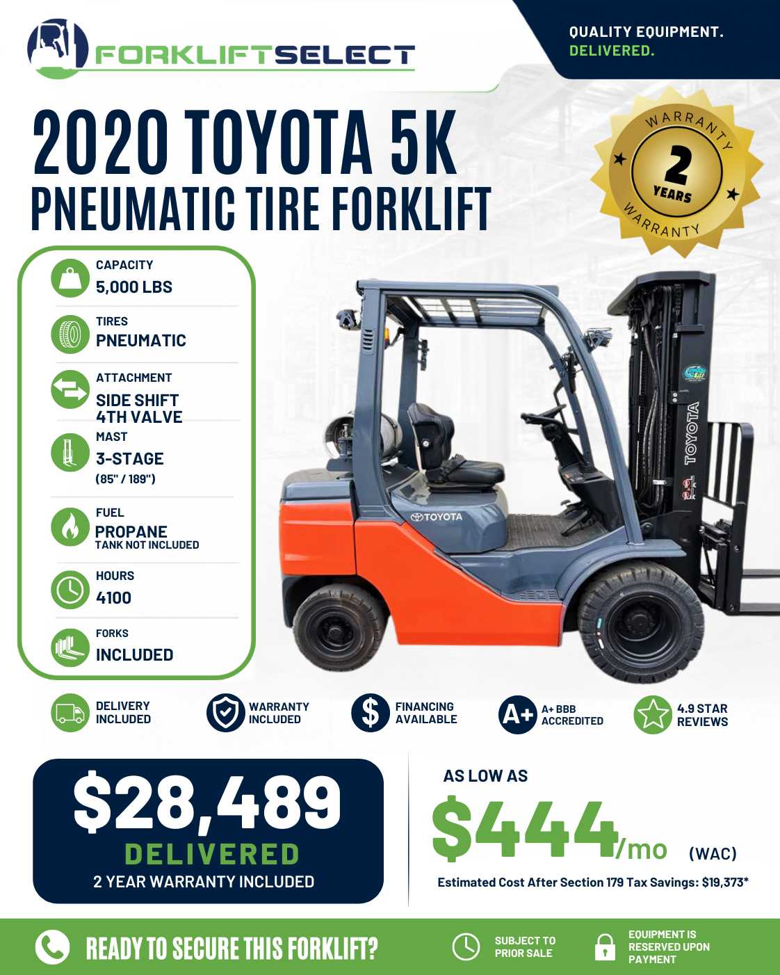 2020 Toyota 5K Pneumatic Tire Forklift