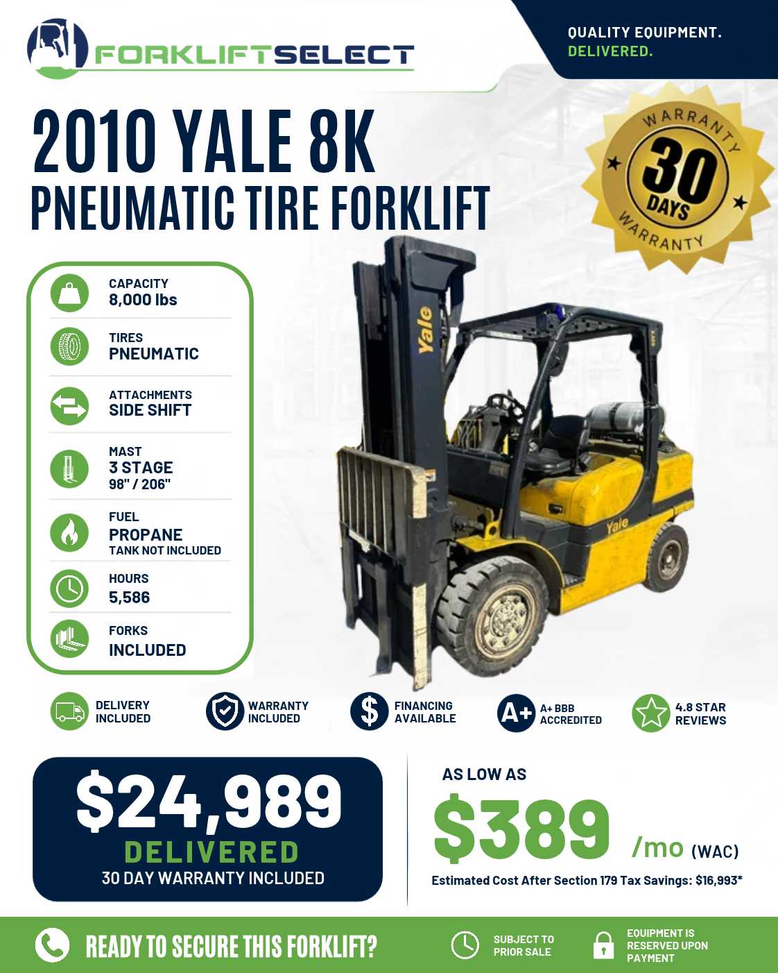 2010 Yale 8K Pneumatic Tire Forklift