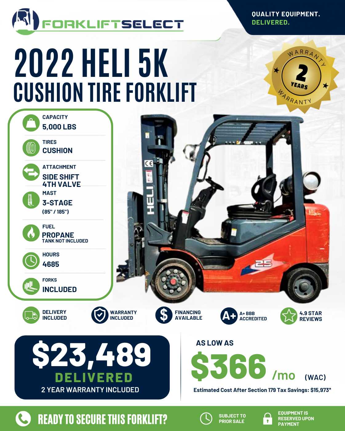 2022 Heli 5K Cushion Tire Forklift