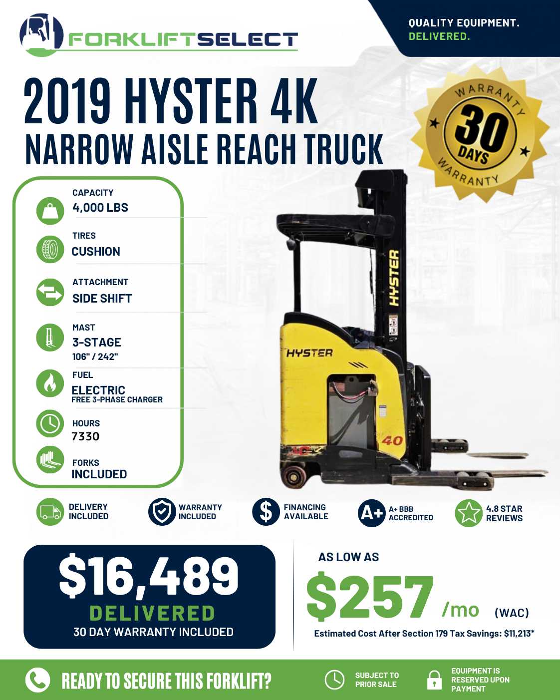 2019 Hyster 4K Cushion Tire Forklif...