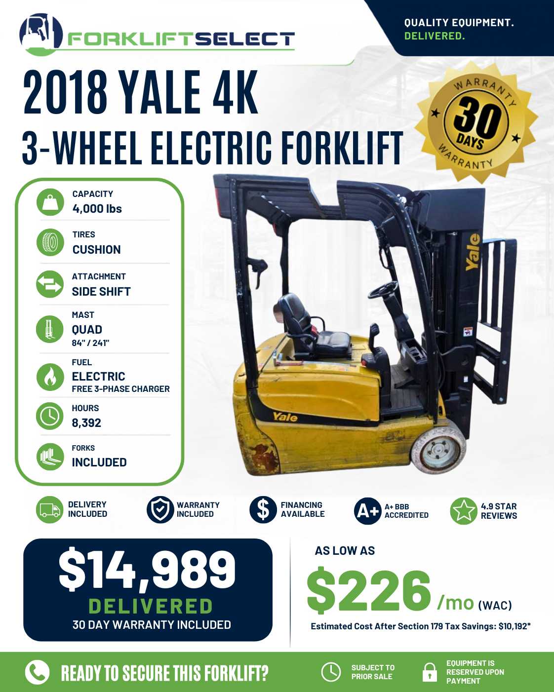 2018 Yale 4K Cushion Tire Forklift