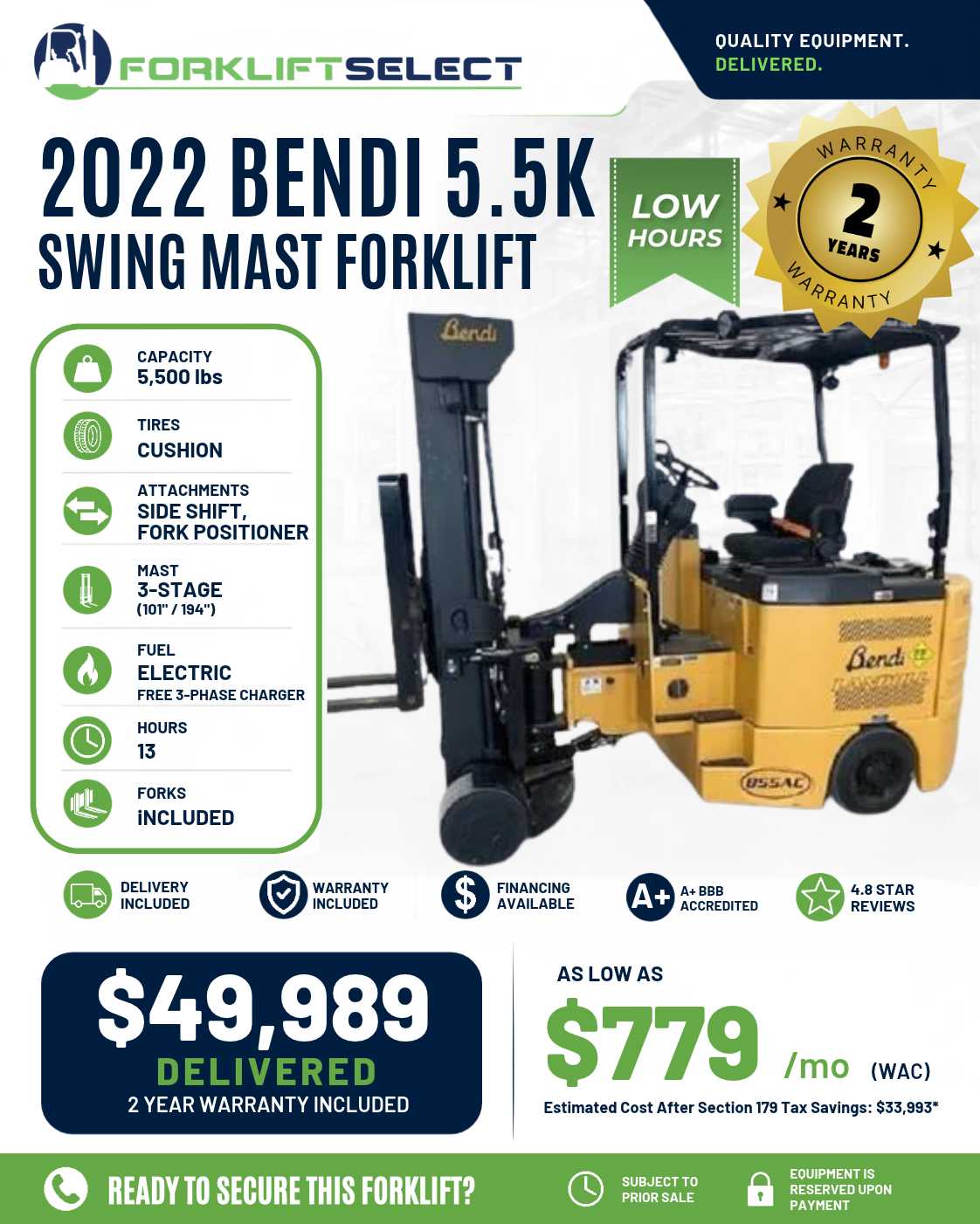 2022 Bendi 5.5K Cushion Tire Forkli...