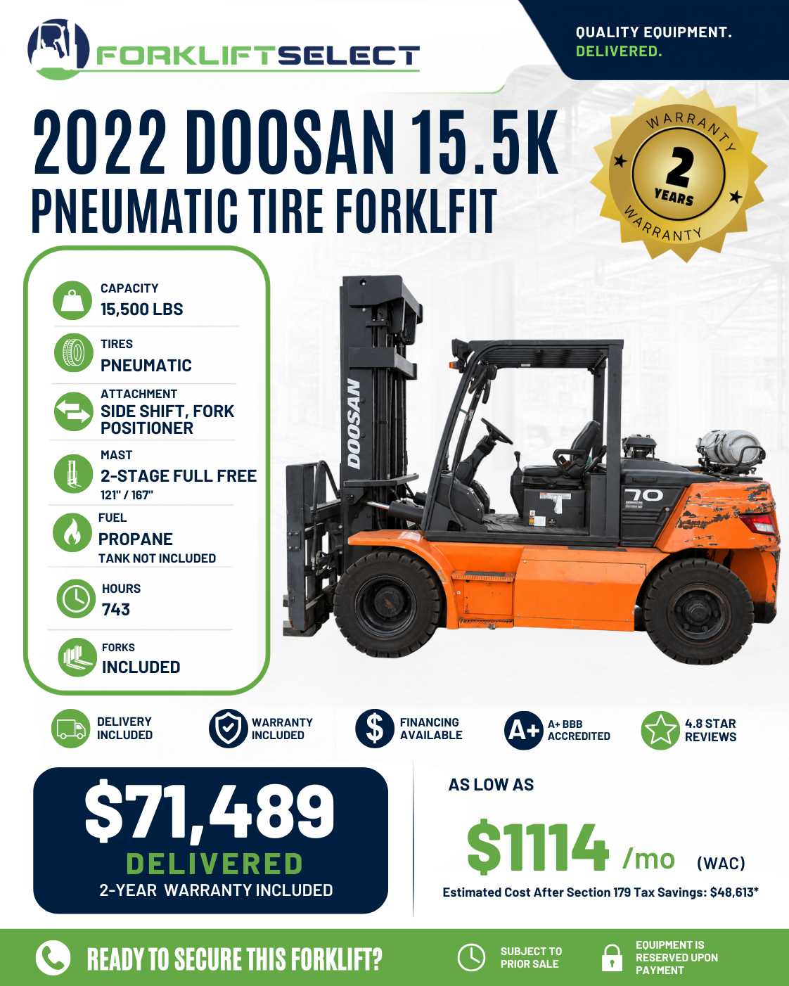2022 Doosan 15.5K Pneumatic Tire Fo...
