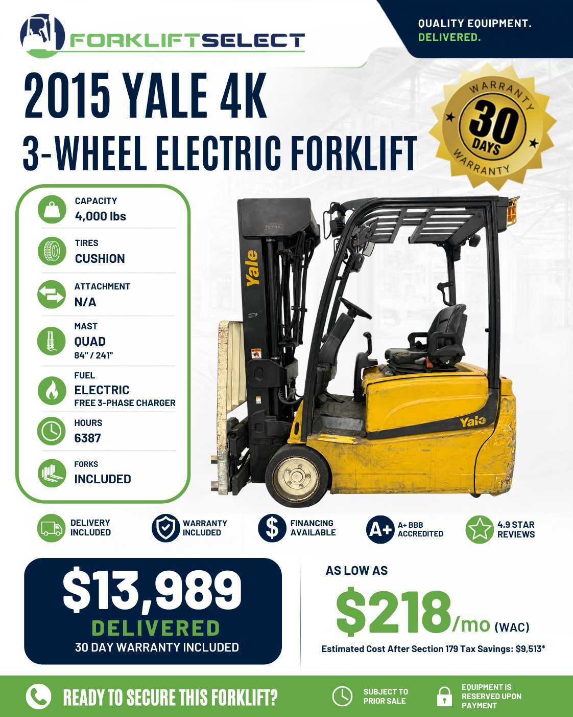 2015 Yale 4K Cushion Tire Forklift