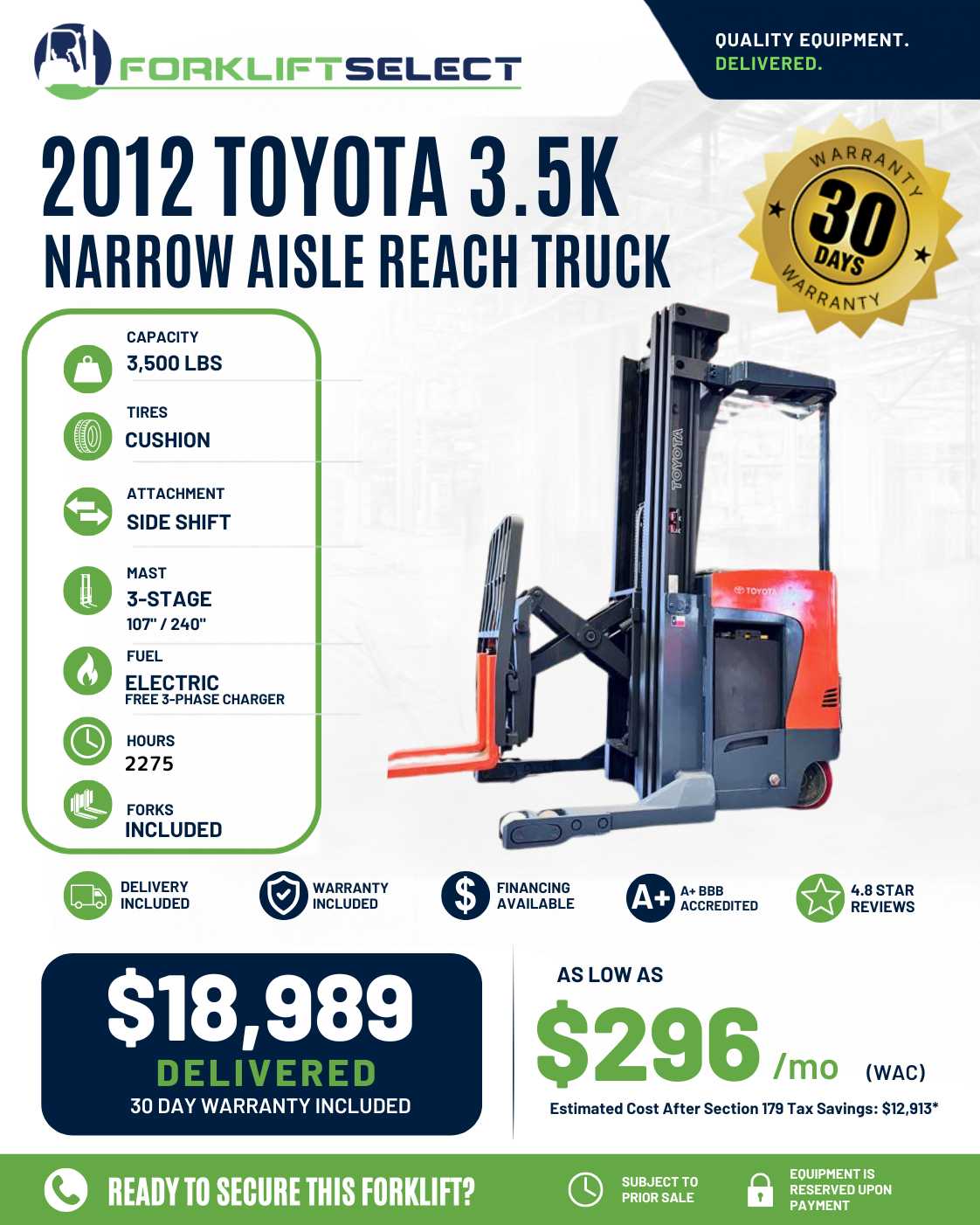 2012 Toyota 3.5K Cushion Tire Forkl...