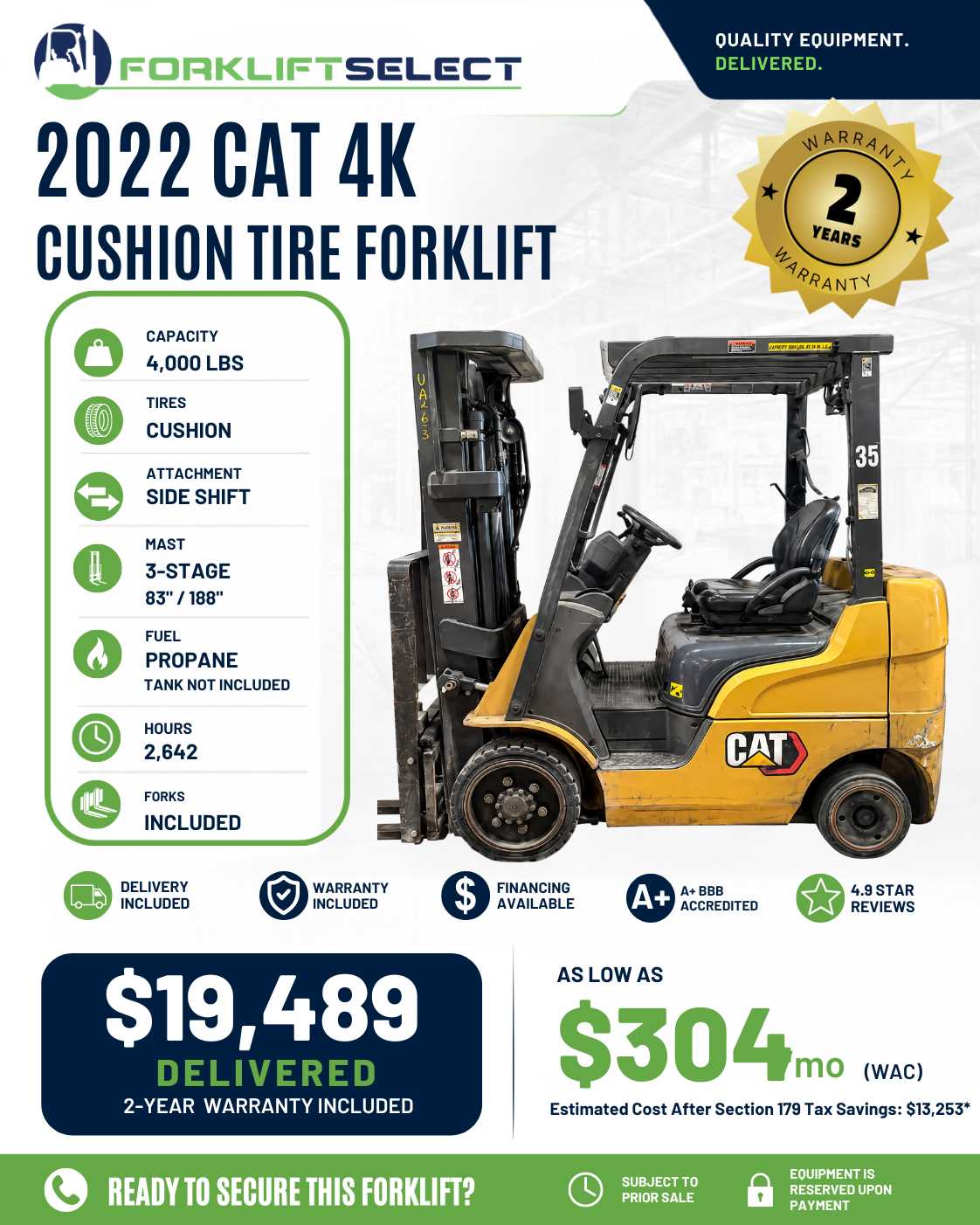 2022 CAT 4K Cushion Tire Forklift
