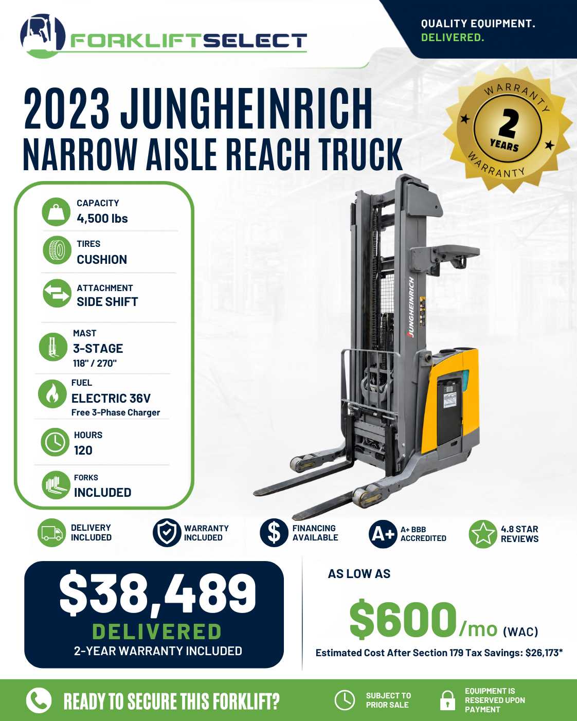 2023 Jungheinrich 4.5K Cushion Tire Forklift