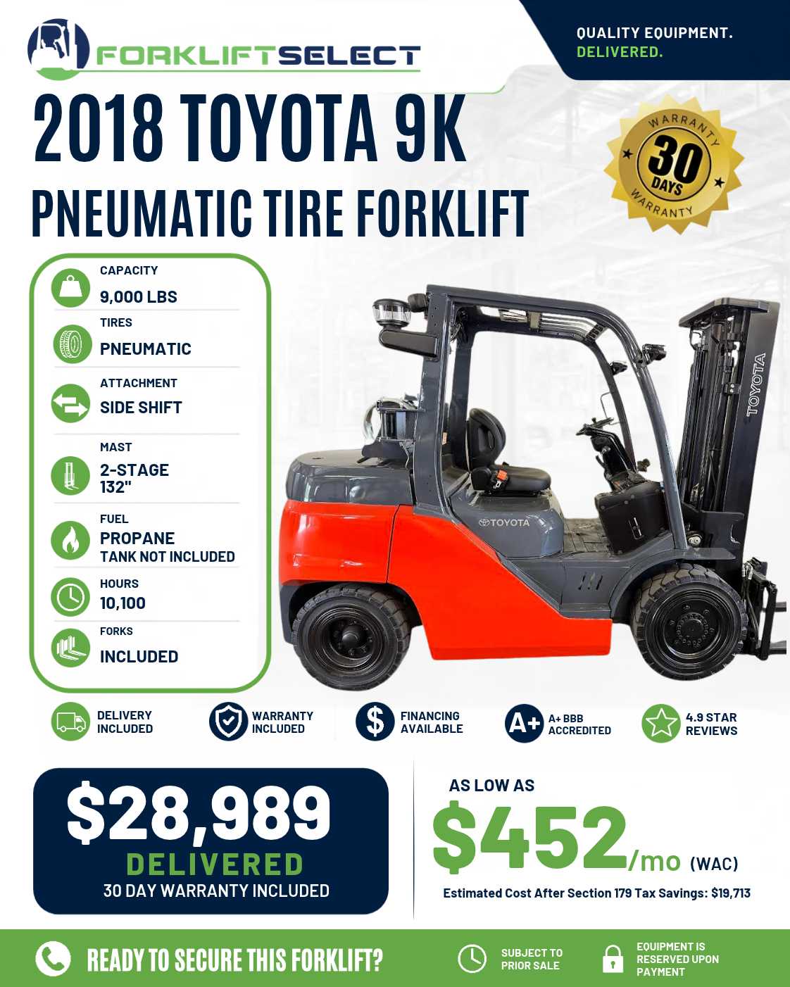 2018 Toyota 9K Pneumatic Tire Forklift