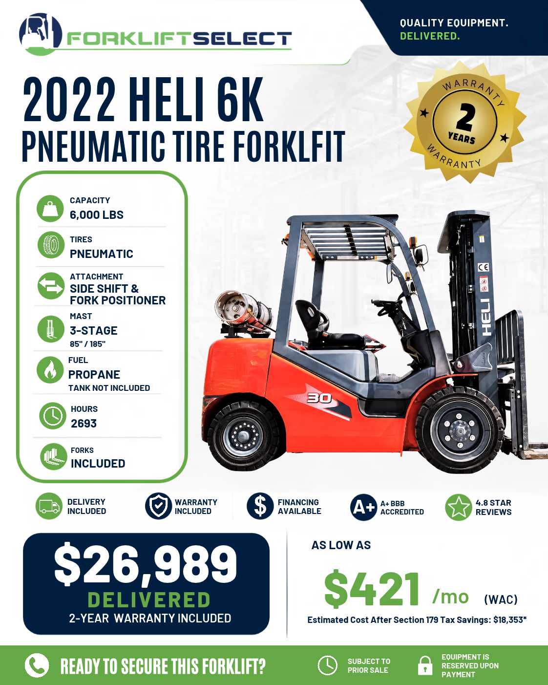 2022 Heli 6K Pneumatic Tire Forklift